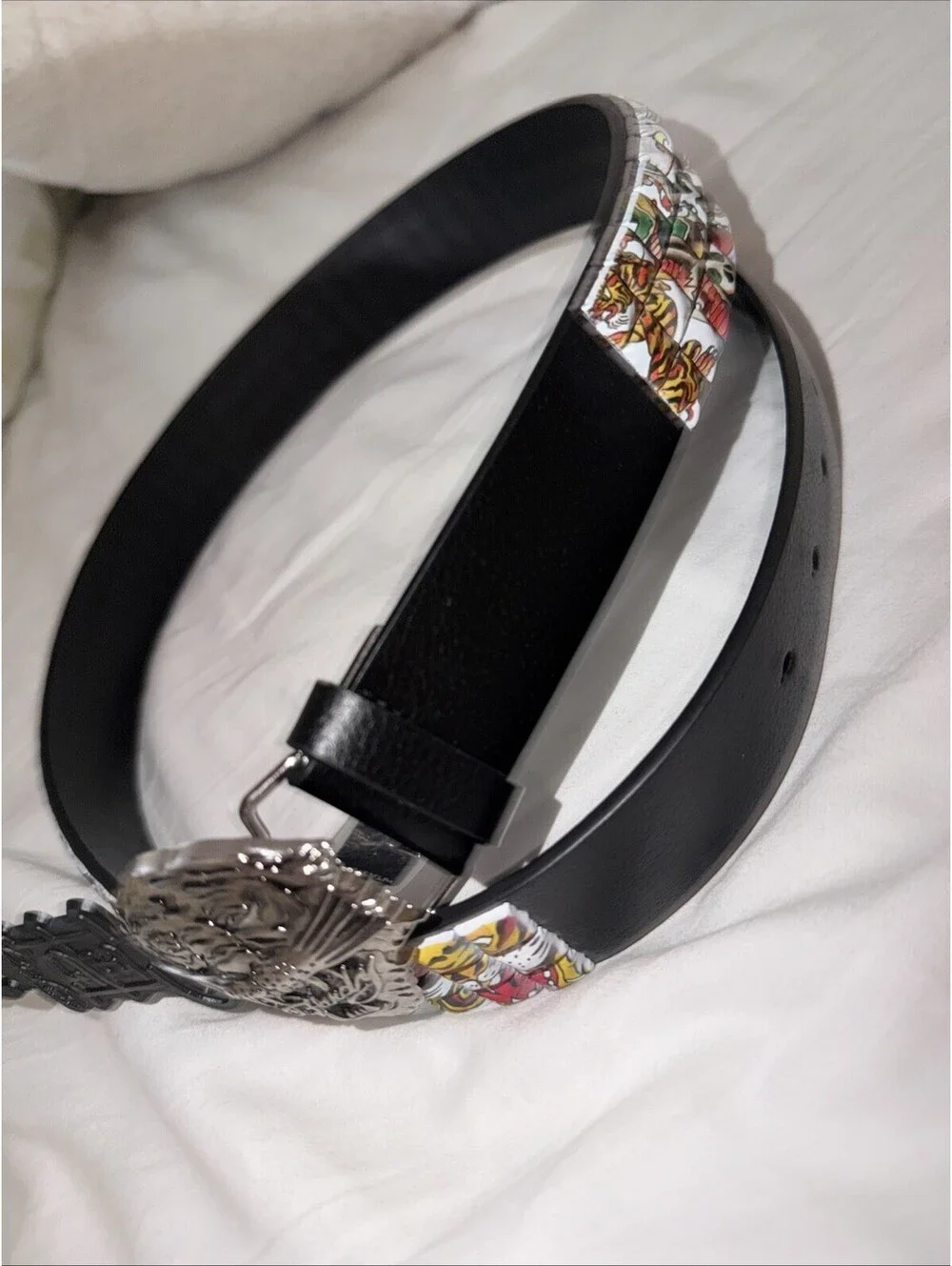 Ed Hardy Size 36 Men's belt Tattoo style Print, With Hammered Rivet Studs New